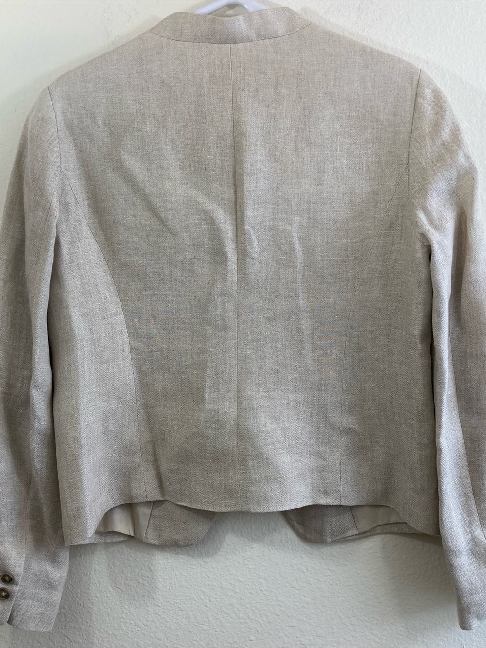 LOFT One Button Herringbone Blazer Size 8 Beige Linen Color Jacket - Picture 14 of 16